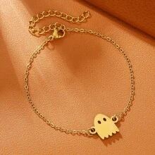 1pc Halloween Jewelry Set, Gold Plated Skull Ghost Bracelet & Pumpkin Pendant Necklace, Spooky Theme Party Women Fashion Accessory Set - Multicolor - View 6