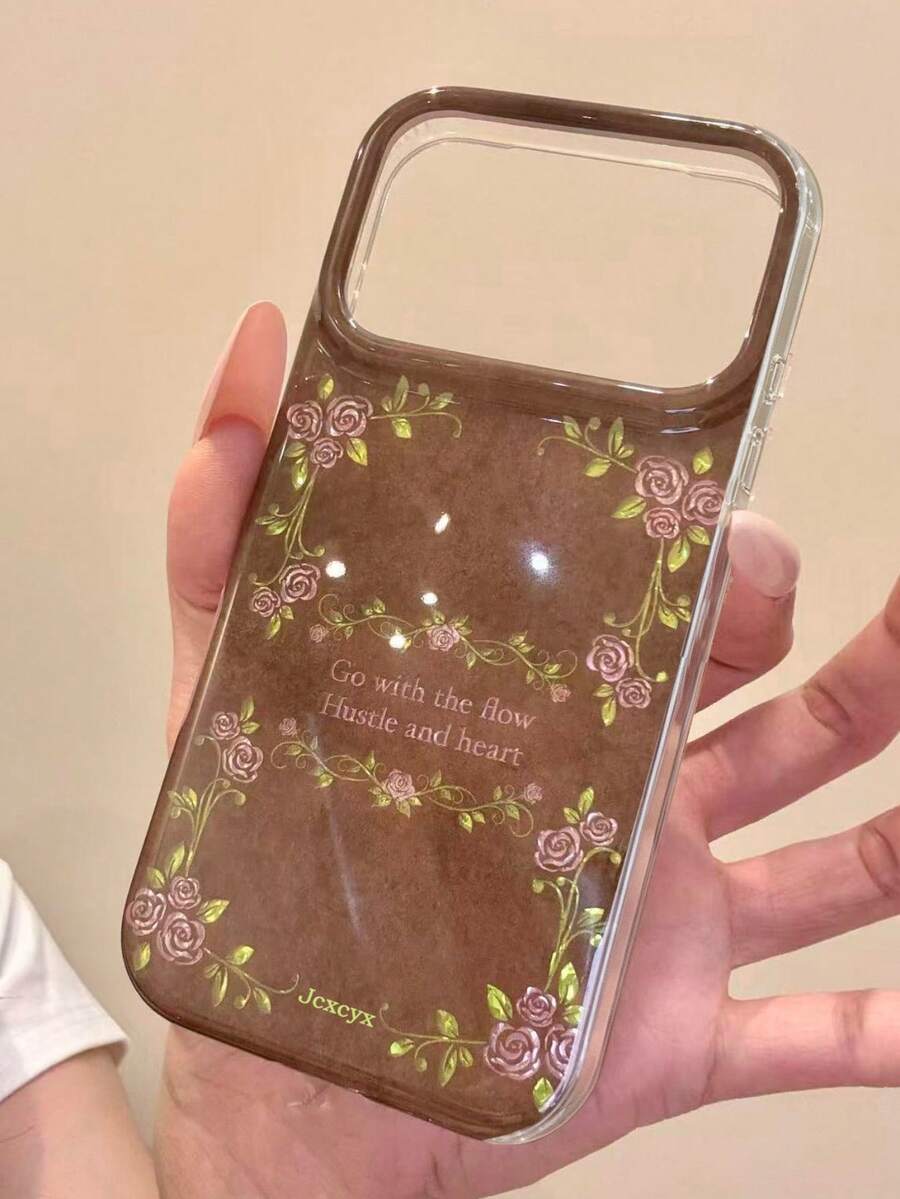 Artistic Elegant Rose Flower Floral Vine Brown Background Shiny Irregular Rhinestone Sequin Pattern Phone Case Compatible With IPhone 18 Pro Max 18 Pro 17 Pro Max 16 Pro Max 15 Pro Max 14 Pro Max 13 12 Pro Max 16 Plus 11 Autumn Blingbling Cover - Rose - View 1