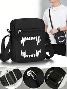 1pc/2pcs Halloween Vampire Fangs Print Baseball Hat & Crossbody Bag Set, Unisex Gothic Streetwear Accessories For Men Women, Fall Winter - Multicolor - View 3