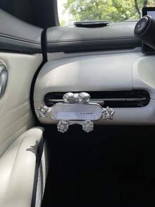 1pc Luxury Rhinestone Car Phone Holder, Air Vent Clip Mount, Cute Bow Cherry Star Flower Decor, Gravity Auto-Clamping Secure Grip, Creative Car Interior Decoration, Universal Car Navigation Bracket, Minimalist Premium Car Accessory - A - View 9