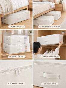Foldable Quilt Storage Bag Large Capacity Fabric Clothes Organizer Bin, Dustproof Moistureproof Stackable Container With Clear Window Zipper Reinforced Handles, Bedroom Closet Dorm Student Household Moving Bedding Blanket Sorting Storage - Multicolor - View 5