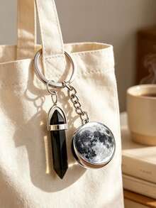 Double-Sided Glass Ball And Star Decor, Dreamy Starry Sky Shaped Glowing Synthetic Gemstone Keychain, Solar System Planet Keychain, Moon, Mercury, Mars Keychain, Fashionable Bag Accessory, Wallet Backpack Handbag Pendant, Car Key Earphone Case Accessory, Suitable For Back To School Season, Unisex Gift, Also Suitable For Friends Or Family, Suitable For Hiking And Beach Play - Multicolor - View 5