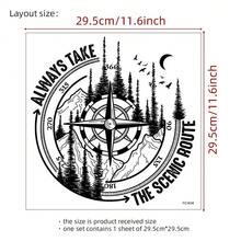 1pc Compass Wall Sticker, Woven Pine Forest, Mountains, Stars And Moon Elements, Self-Adhesive Removable Home Decor Sticker - View 6