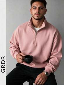 GRDR Men's Autumn/Winter Solid Color Casual Everyday Zip-Up Pullover Pullover Sweatshirt - Pink - View 5
