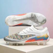 Unisex FG Firm‑Ground Soccer Cleats, Knit Upper Lace‑Up Football Boots For Outdoor Natural Grass Training - White - View 8