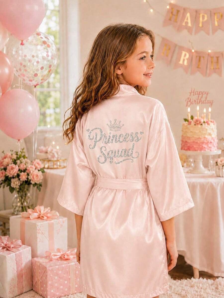 1件女孩生日公主小隊白色亮片日式浴袍,生日派對睡衣,適合生日派對、節日慶祝、生日禮物、旅行睡衣、聖誕節 - 淺粉色 - 查看 1