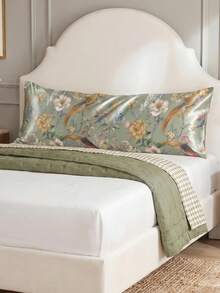 1pc Green Watercolor Leaf And Bird Pattern Long Pillowcase. Simple Versatile Design, Modern Minimalist Polyester, Soft & Comfortable. Suits Master, Secondary, Guest Bedrooms, All Seasons. Ideal Gift Choice - Army Green - View 6