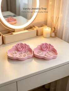 2/1pc Rose Flower Jewelry Tray, Pink Mini Earring Ring Storage Dish, Ins Style Vanity Jewelry Organizer, Desktop Decor, Halloween Gift, Christmas Gift, Birthday Gift - Pink - View 8