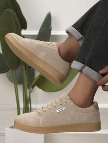 Men's Retro Street Style Skateboard Shoes Solid Color Flat Sole Casual Sneakers - Khaki - View 5