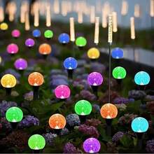 Solar Powered Warm Bubble Ball Pathway Lights, 20LED And 40LED Options, Solar Powered No Wiring Needed, Transparent Bubble Crystal Ball Lampshade, Light Refraction Creates Sparkling Star-Like Effects, Soft Warm Yellow Light Enhances Nighttime Ambiance, Stable Ground Stake Base, Easy To Insert Into Lawn And Soil, 20LED Suitable For Small Garden Local Decoration, 40LED With Sufficient LED Beads For Long-Distance Yard Lighting And Landscaping, Fits Garden Lawn, Flower Bed And Flower Border - Solar Bubble Globe Pathway Lights - View 4