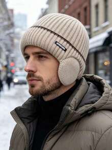 1pc Unisex Autumn/Winter Warm Lining Ear-Flap Knit Beanie, Warm Knit Hat, Suitable For Daily Outdoor, Travel, Cycling, Solid Color Casual Acrylic With Rhinestone - Multicolor - View 2