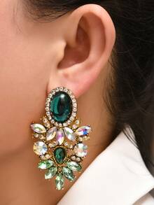 1 Pair Vintage Palace Style Rhinestone Stud Earrings For Women, Fashionable Elegant Luxury High-End Ear Jewelry - Earrings - View 1