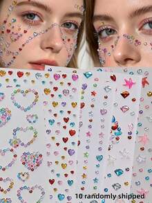 ملصقات جوهرة لامعة ثلاثية الأبعاد بألوان عقدة الفراشة ، ملصقات قلب ونجمة براقة، تصميم حجر راين ماسي ذاتي اللصق، مناسبة للمكياج والملابس، ديكور وجه ماسي متعدد الألوان، مثالية لعيد الحب والعطلات والحفلات والفعاليات - متعدد الألوان - مشاهدة 12