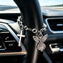 1pc Guardian Angel Cross Pendant Car Interior Ornament Charming Wings Steering Wheel Chain, Car Additions - Angel Cross - View 2