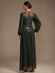 EVERPRETTY Autumn Luxury Elegant Heavy Beaded Embroidery Long Sleeve Formal Evening Gown Suitable For Evening Party Formal Occasions Anniversary - Olive Green - View 6
