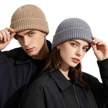 4pcs Unisex Beanie Hat Set, Hip Hop Streetwear Fisherman Skull Cap, Casual Slouchy Style Skull Cap, Grapefruit Color, Autumn/Winter - Multicolor - View 10