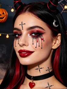 STARTTOOS Halloween Face Gem Stickers Easter Makeup Party - 3D Face, Neck, Chest Decorative Rhinestone Stickers DIY Holiday Party Gift Decoration Gem Stickers 1pc/Pack - Black - View 2