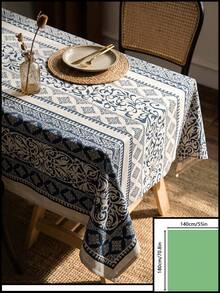 1pc Blue & White Vintage Botanical Vine Pattern Tablecloth, Exotic Retro Style Woven Fabric Material, Rectangular Straight Edge Detail, Stain-Resistant Protection & Decorative Function For Home Dining Table, Suitable For Daily Home Decor And Bohemian Decoration Scenes - Blue - View 17