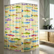 1 buah Tirai Mandi Motif Ikan, Tirai Mandi Kain Poliester Bergaya Vintage Abstrak, Dengan 12 Pengait, Cocok Untuk Dekorasi Kamar Mandi Atau Bak Mandi - MultiWarna - View 4