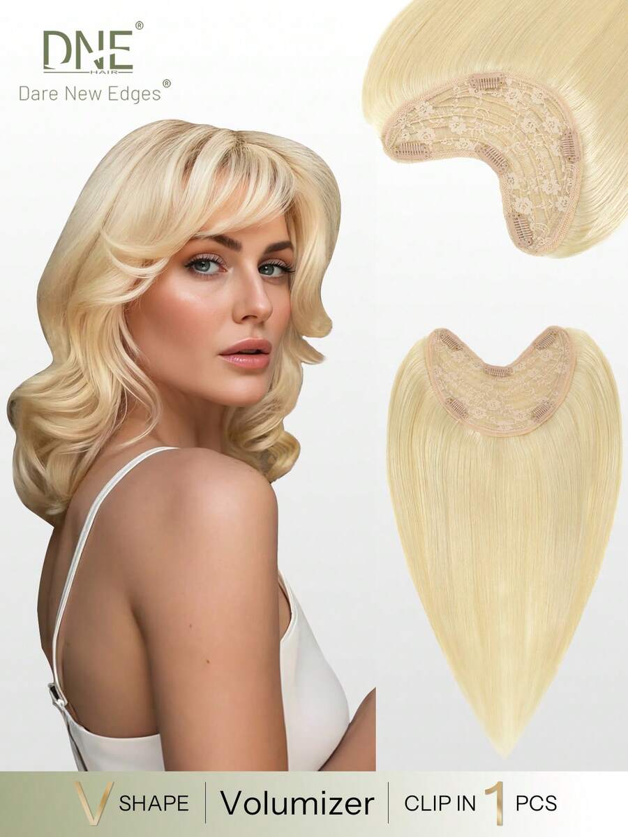 DNE HAIR 1 Piece V-Shaped Clip In Hair Extensions Top-V 100% Human Hair Color 613# Light Blonde Straight Hair For Women Easy To Style, Lightweight, Breathable, Invisible Suitable For All Hair Types And Daily Wear& Fashion Lovers - S613 - View 1