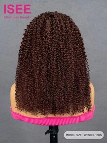 ISEE Hair S33 Reddish Brown Color Kinky Curly Half Wig Human Hair 14-28 Inch 180% Density Defined Curls Full & Bouncy Protective Style Adjustable Straps Natural Texture Daily Wear - S33 - View 4