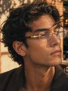1 Pair Men's Oval Rimless Clear Lens Glasses, Vintage Elegant Sophisticated Low-Key Luxurious Fashion Eyewear, Suitable For Cafe Leisure, Street Exploration, Daily Commute - Clear - View 2