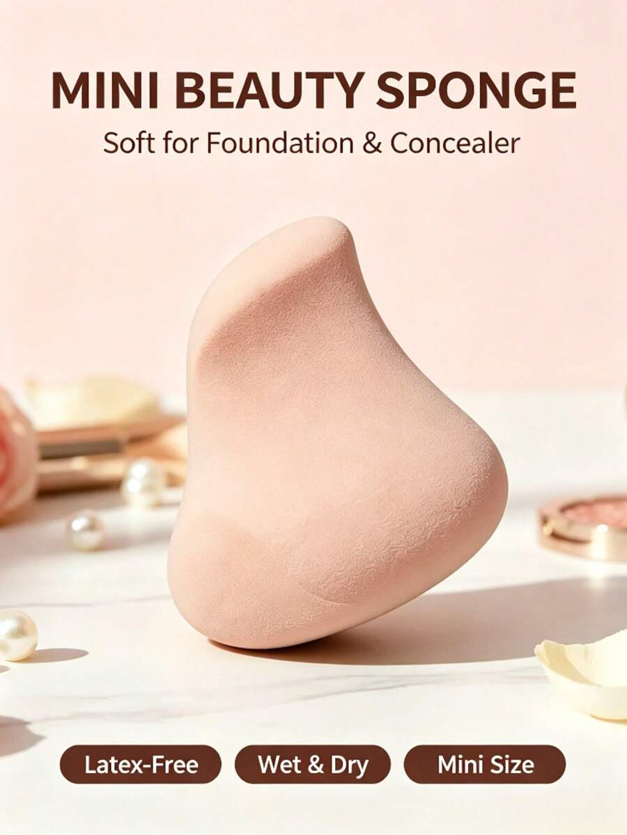 Mini Ergonomic Makeup Sponge, Latex‑Free Soft Bouncy Cosmetic Blending Sponge, Wet & Dry Use Beauty Sponge For Foundation, Concealer, Cream Makeup, Ideal For Precise Edge & Corner Makeup Application For Beginners - Multicolor - View 1