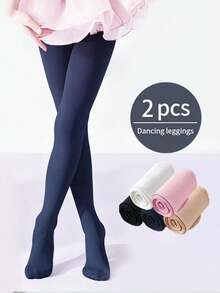 2pcs/Pack Solid Color Fashion Children's Dance Practice Tights, Soft And Comfortable Elegant Tights, Suitable For All Seasons, Multiple Colors Available - Multicolor - View 3