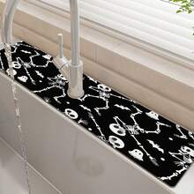 1pc Halloween Faucet Mat, Skull Pattern, Sink Faucet Absorbent Pad, Drainage Mat, Suitable For Kitchen, Bathroom Sink, Countertop, Drainage Mat, Diatomaceous Earth Material, Trimmable, Quick-Dry Mat - Multicolor - View 4