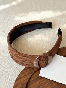 1pc Brown Round Buckle Headband, Suitable For Daily Commute, Date, Autumn/Winter Outfit - Multicolor - View 5