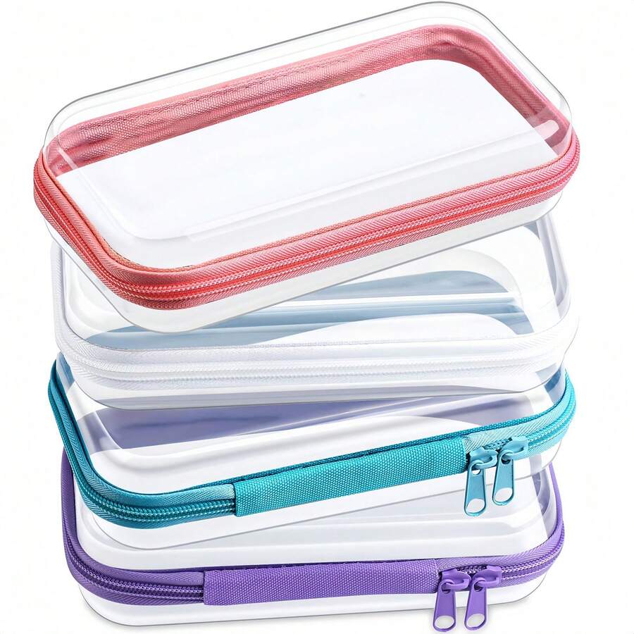 Transparent Zipper Bag With Colorful Trim, Clear Travel Organizer For Toiletries, Accessories And Stationery, Visible Rectangular Storage Box, Suitable As Halloween, Christmas, New Year, Birthday And Back To School Gift, Suitable For Teens And Adults 14+ - Multicolor - View 1