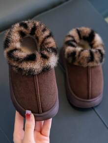 Unisex Kids' Heeled Slippers, Children's Indoor Plush House Shoes, Suitable For Outdoor Wear In Autumn/Winter, Soft Sole, Simple And Elegant - Rust Brown - View 7