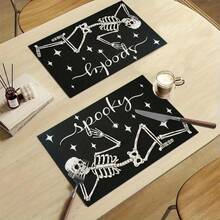 1/4/6pcs Halloween Series Funny Skeleton Pattern Printed Placemats, Heat-Resistant Table Mat For Home Kitchen, Table Protection, Kitchen Dining Table, Party Scene Decoration - Multicolor - View 10