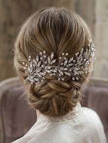 1 buah Bando Elegan Berhiaskan Rhinestone & Manik-Manik, Cocok untuk Pernikahan, Sehari-hari, Pesta & Liburan, Aksesori Rambut Pengantin - Perak - View 1