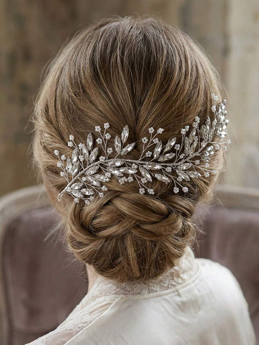 1 buah Bando Elegan Berhiaskan Rhinestone & Manik-Manik, Cocok untuk Pernikahan, Sehari-hari, Pesta & Liburan, Aksesori Rambut Pengantin - Perak - View 1