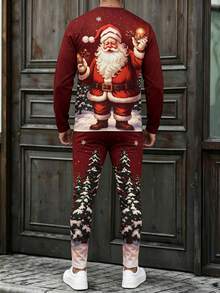 Men's Christmas Print Long Sleeve T-Shirt And Pants Set - Multicolor - View 5