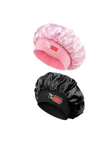 1/2/3pcs Printed Battery Power Pattern Satin Sleep Cap, Loose Elastic Band Hair Bonnet, Suitable For Hair Care, Daily Home Wear And Relaxation - Multicolor - View 29