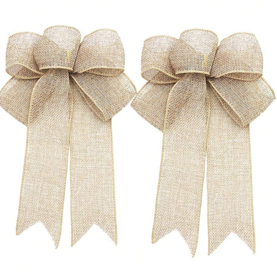 (2pcs/Pack) Christmas Tree Wreath Decoration Bows, Linen Bows Christmas Tree Decoration DIY Handmade Materials