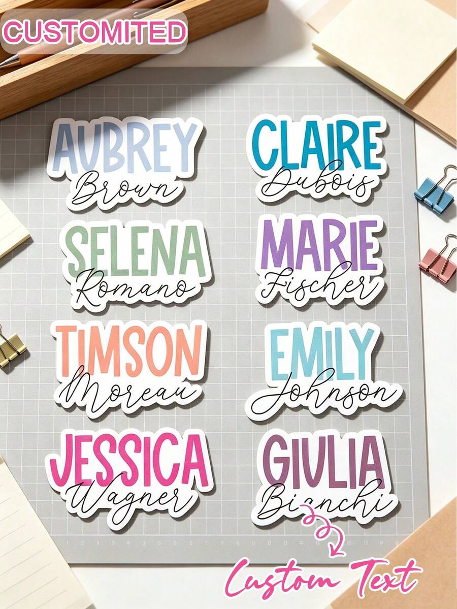 Personalized Name Label Stickers, Customizable Colorful Stickers, Suitable For Water Bottles, Gift Box Decoration, Multi-Functional Fashion Stickers - Multicolor - View 1