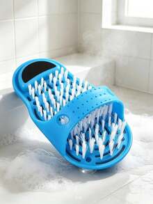1 Pair DoubleBlue Foot Scrubbing Massage Slippers, Plastic Non-Slip Suction Cup Shower Foot Cleaner With Soft Bristles, Dead Skin Remover Foot Massager, Suitable For Bathroom Home Use And Housewarming Gift - Multicolor - View 5