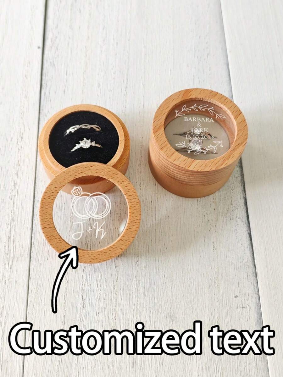 1 Piece Personalized Round Window Two‑Slot Ring Box, Beech Wood Acrylic Ring Box, Custom Ring Box For Engagement, Proposal, Wedding And Anniversary - Multicolor - View 1