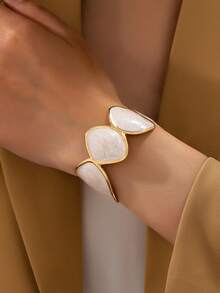 1件優雅金屬滴油橙色手鍊，專為女性設計，時尚鍍金搭配人造滴油橙色幾何圖案設計，適合日常穿戴、節日場合及四季配戴，高端禮品飾品 - 白色 - 查看 6