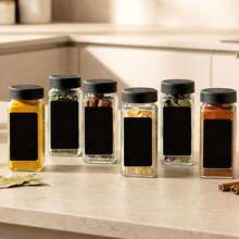 8/12/24pcs Kitchen Seasoning Jars, 120ml Glass Salt And Pepper Shaker Set, Square Salt Shaker Set, Kitchen Seasoning Jars, Spice Jars, Outdoor Picnic And BBQ Creative Seasoning Jars, Seasoning Storage, Kitchen Accessories, (Actual Sticker Content May Vary) - Multicolor - View 8