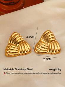1pair Stainless Steel Minimalist Line Triangle Stud Earrings For Women Everyday Wear - Yellow Gold - View 2