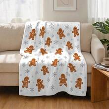 1pc Christmas Gingerbread Man Pattern Blanket, Single Layer Flannel Single-Sided Printed Blanket, Perfect For Holidays, Birthdays, Sofa And Home Decor - Multi-color 2 - View 5