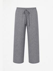 Plus Size Women's Casual Plaid Shorts, Drawstring Waist Loose Fit Pants, Basic Everyday Bottoms - Grey - View 3