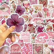 50pcs Girls Love Poem Pink Stickers, Vintage Campus Handmade Essential, Cute Mysterious INS Y2K Urban Style Sticker - Green - View 5