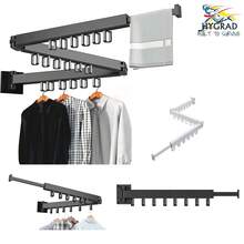 Hygrad Built to Survive Wall Mounted Clothes Drying Rack Foldable Dryer Line Airer Indoor Outdoor Metal - White 3-Fold - View 2