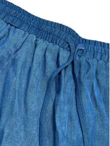 Women's Plus Size Straight Leg Pants, Drawstring Waist With Pockets, Non-Stretch Fabric, Casual And Comfortable - Blue - View 8