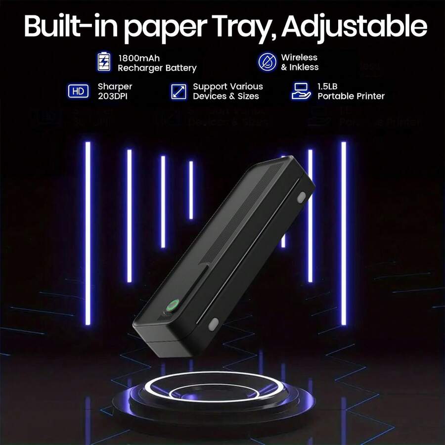 ORICO-Wireless Portable Printer-Thermal Printer, Desktop Inkless Printer, Includes 10 Sheets Of Thermal Folding Paper And 1 Roll Of Thermal A4 Paper. Supports US Letter And A4 Folding Thermal Paper, Suitable For Mobile Phones And Tablets